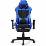 PU Leather Gaming Chair with USB Massage Lumbar Pillow and Footrest -Blue