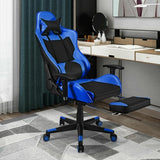 PU Leather Gaming Chair with USB Massage Lumbar Pillow and Footrest -Blue