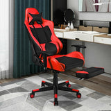 PU Leather Gaming Chair with USB Massage Lumbar Pillow and Footrest-Red