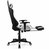 PU Leather Gaming Chair with USB Massage Lumbar Pillow and Footrest-White