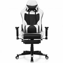 PU Leather Gaming Chair with USB Massage Lumbar Pillow and Footrest-White