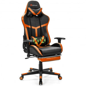 Reclining Racing Chair with Lumbar Support Footrest-Orange