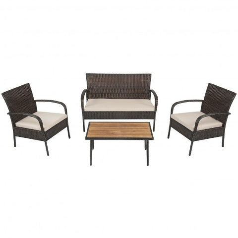 4Pcs Patio Rattan Outdoor Conversation Set with Cushions