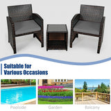 3 Pieces PE Rattan Wicker Furniture Set with Cushion Sofa Coffee Table for Garden-Gray
