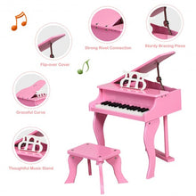 Classic 30 Key Baby Grand Wooden Piano with Bench-Pink