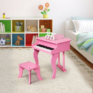 Classic 30 Key Baby Grand Wooden Piano with Bench-Pink