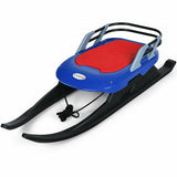 Folding Kids Metal Snow Sled Frost-Resistant with Pull Rope Snow Slider and Leather Seat