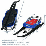 Folding Kids Metal Snow Sled Frost-Resistant with Pull Rope Snow Slider and Leather Seat