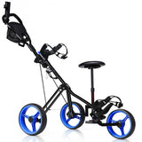 Foldable 3 Wheels Push Pull Golf Trolley with Scoreboard Bag-Navy