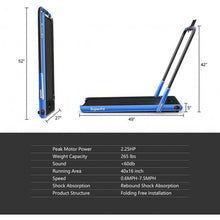 2-in-1 Folding Treadmill with RC Bluetooth Speaker LED Display-Blue