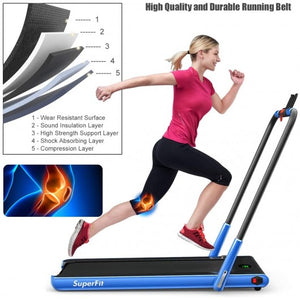 2-in-1 Folding Treadmill with RC Bluetooth Speaker LED Display-Blue