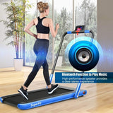 2-in-1 Folding Treadmill with RC Bluetooth Speaker LED Display-Blue