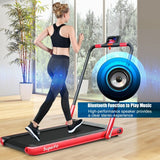 2-in-1 Folding Treadmill with RC Bluetooth Speaker LED Display-Red