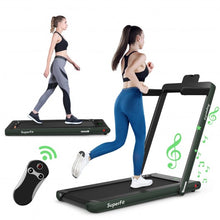 2 in 1 2.25 HP Under Desk Electric Installation-Free Folding Treadmil  with Bluetooth Speaker and LED Display-Green