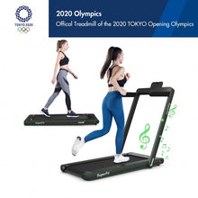 2 in 1 2.25 HP Under Desk Electric Installation-Free Folding Treadmil  with Bluetooth Speaker and LED Display-Green