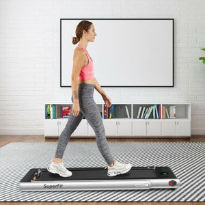 2 in 1 2.25 HP Under Desk Electric Installation-Free Folding Treadmil  with Bluetooth Speaker and LED Display-Silver