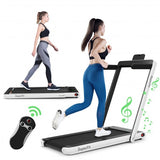 2 in 1 2.25 HP Under Desk Electric Installation-Free Folding Treadmil  with Bluetooth Speaker and LED Display-White