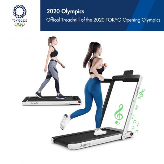 2 in 1 2.25 HP Under Desk Electric Installation-Free Folding Treadmil  with Bluetooth Speaker and LED Display-White