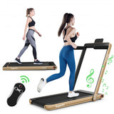 2 in 1 2.25 HP Under Desk Electric Installation-Free Folding Treadmil  with Bluetooth Speaker and LED Display-Yellow