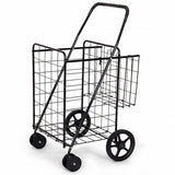 Folding Shopping Cart for Laundry with Swiveling Wheels & Dual Storage Baskets-Black