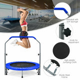 40 Inch Folding Exercise Trampoline Rebounder with 4-Level Handrail Carrying Bag-Blue