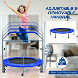 40 Inch Folding Exercise Trampoline Rebounder with 4-Level Handrail Carrying Bag-Blue