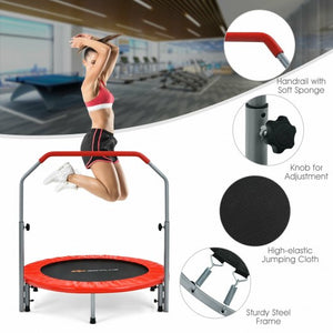 40 Inch Folding Exercise Trampoline Rebounder with 4-Level Handrail Carrying Bag-Red