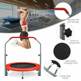 40 Inch Folding Exercise Trampoline Rebounder with 4-Level Handrail Carrying Bag-Red