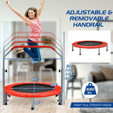 40 Inch Folding Exercise Trampoline Rebounder with 4-Level Handrail Carrying Bag-Red