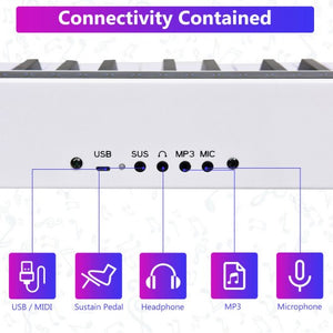 88-Key Portable Electronic Piano with Bluetooth and Voice Function-White