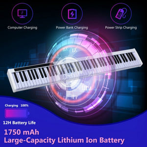 88-Key Portable Electronic Piano with Bluetooth and Voice Function-White