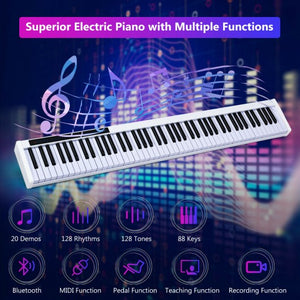 88-Key Portable Electronic Piano with Bluetooth and Voice Function-White