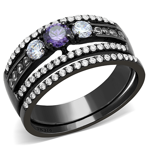 DA001 - Stainless Steel Ring IP Black(Ion Plating) Women AAA Grade CZ Amethyst