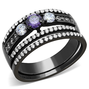 DA001 - Stainless Steel Ring IP Black(Ion Plating) Women AAA Grade CZ Amethyst