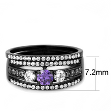 DA001 - Stainless Steel Ring IP Black(Ion Plating) Women AAA Grade CZ Amethyst