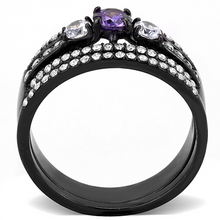 DA001 - Stainless Steel Ring IP Black(Ion Plating) Women AAA Grade CZ Amethyst