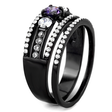 DA001 - Stainless Steel Ring IP Black(Ion Plating) Women AAA Grade CZ Amethyst