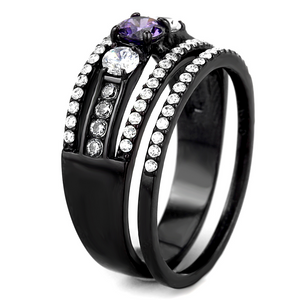 DA001 - Stainless Steel Ring IP Black(Ion Plating) Women AAA Grade CZ Amethyst