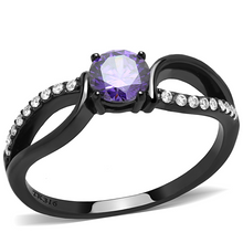 DA003 - Stainless Steel Ring IP Black(Ion Plating) Women AAA Grade CZ Amethyst