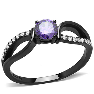 DA003 - Stainless Steel Ring IP Black(Ion Plating) Women AAA Grade CZ Amethyst