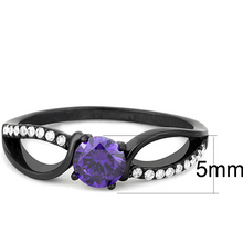 DA003 - Stainless Steel Ring IP Black(Ion Plating) Women AAA Grade CZ Amethyst
