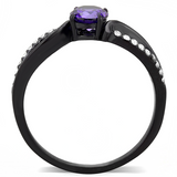 DA003 - Stainless Steel Ring IP Black(Ion Plating) Women AAA Grade CZ Amethyst