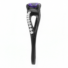 DA003 - Stainless Steel Ring IP Black(Ion Plating) Women AAA Grade CZ Amethyst