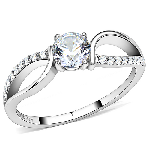 DA004 - Stainless Steel Ring High polished (no plating) Women AAA Grade CZ Clear