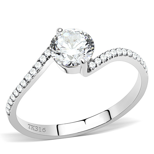DA006 - Stainless Steel Ring High polished (no plating) Women AAA Grade CZ Clear
