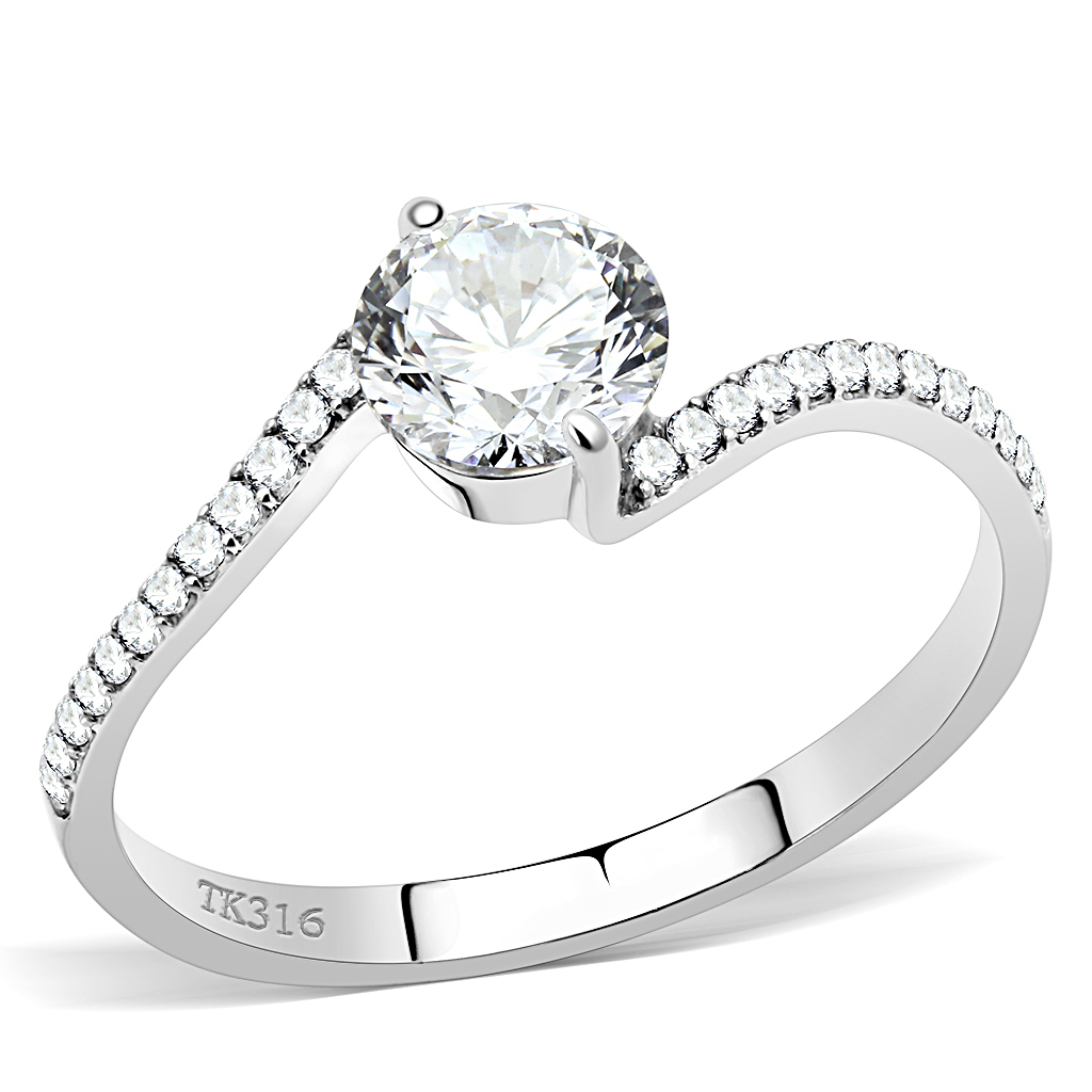 DA006 - Stainless Steel Ring High polished (no plating) Women AAA Grade CZ Clear