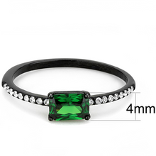 DA010 - Stainless Steel Ring IP Black(Ion Plating) Women AAA Grade CZ Emerald