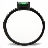 DA010 - Stainless Steel Ring IP Black(Ion Plating) Women AAA Grade CZ Emerald