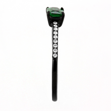 DA010 - Stainless Steel Ring IP Black(Ion Plating) Women AAA Grade CZ Emerald