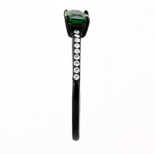 DA010 - Stainless Steel Ring IP Black(Ion Plating) Women AAA Grade CZ Emerald